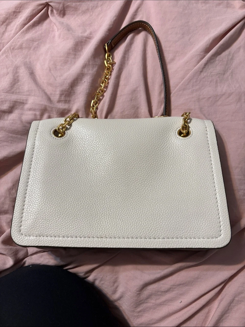 Tory Burch Cream Pebbled Leather Chain-Handle Shoulder Bag with Gold Hardware